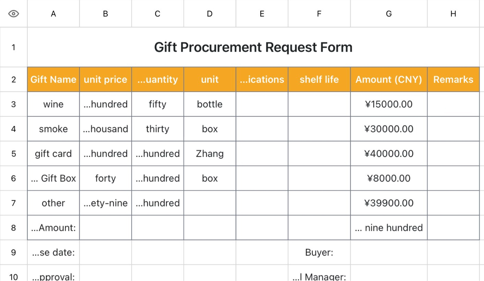 Gift Procurement Demand Form